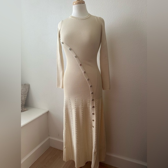 Sandro Womens Naturels Button-embellished Knitted Maxi Dress In Cream - Picture 13 of 16
